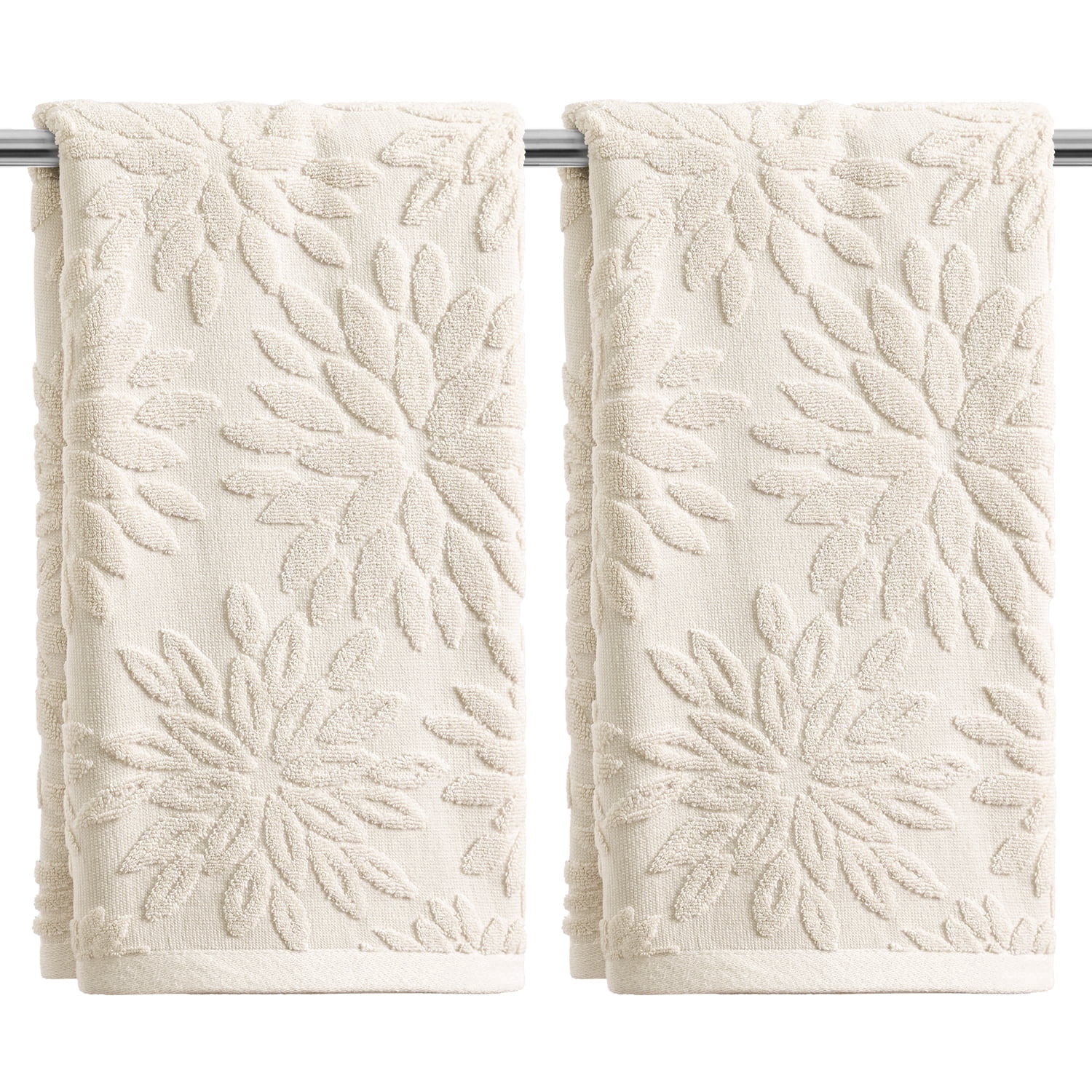 Sm:)e 2PC Dahlia three Dimensional Floral Jacquard Towel 13x30 Inches, 100% Cotton Quick-Dry High Absorbency Luxury Bath Towel, Beige