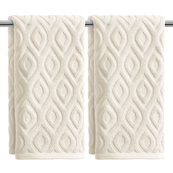 Sm:)e 2PC Diamond Grid Jacquard Towel 13x30 Inches, 100% Cotton Quick-Dry High Absorbency Luxury Bath Towel, Beige