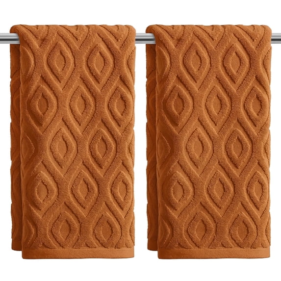 Sm:)e 2PC Diamond Grid Jacquard Towel 13x30 Inches, 100% Cotton Quick-Dry High Absorbency Luxury Bath Towel, Camel