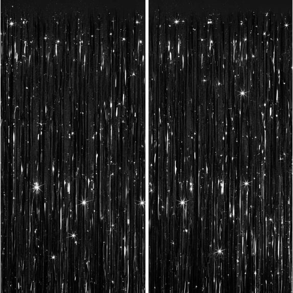 Sm:)e 3-Pack Blinking Black Foil Fringe Curtains for Events - Birthday, Wedding, Graduation, Christmas, Baby Shower, various festivals Decor Photo Booth Fun!