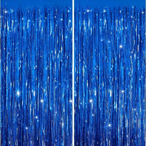 Sm:)e 3-Pack Blinking Blue Foil Fringe Curtains for Events - Birthday, Wedding, Graduation, Christmas, Baby Shower, various festivals Decor Photo Booth Fun!