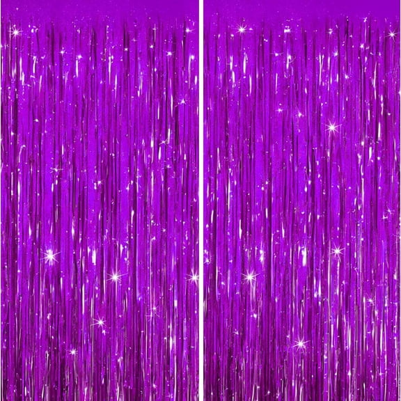 Sm:)e 3-Pack Light Bright Blinking Purple Foil Fringe Curtains for Events - Birthday, Wedding, Graduation, Christmas, Baby Shower, various festivals Decor Photo Booth Fun!