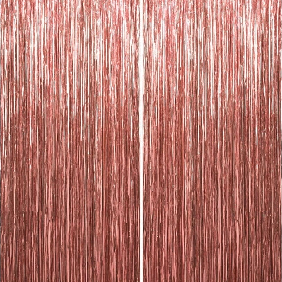 Sm:)e 3-Pack Light Bright Rose Gold Foil Fringe Curtains for Events - Birthday, Wedding, Graduation, Christmas, Baby Shower, various festivals Decor Photo Booth Fun!