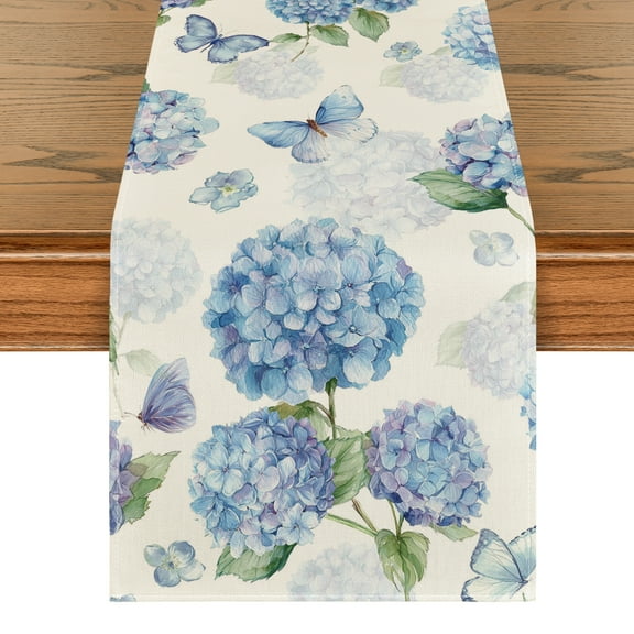 Sm:)e 36" x 13" Butterfly Hydrangea Table Runner for Spring and Summer Home Decor