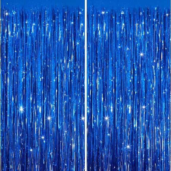 Sm:)e 4-Pack Blinking Blue Foil Fringe Curtains for Events - Birthday, Wedding, Graduation, Christmas, Baby Shower, various festivals Decor Photo Booth Fun!