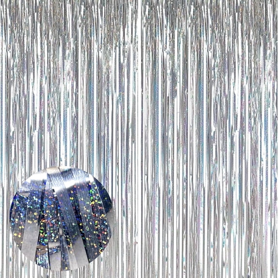 Sm:)e 4-Pack Light Bright Blinking Silver Foil Fringe Curtains for Events - Birthday, Wedding, Graduation, Christmas, Baby Shower, various festivals Decor Photo Booth Fun!