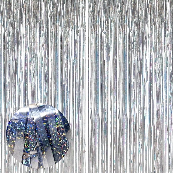 Sm:)e 4-Pack Light Bright Blinking Silver Foil Fringe Curtains for Events - Birthday, Wedding, Graduation, Christmas, Baby Shower, various festivals Decor Photo Booth Fun!