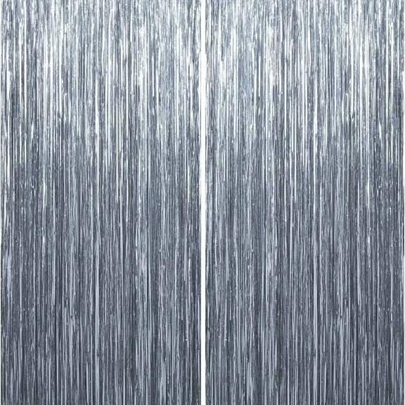 Sm:)e 4-Pack Light Bright Silver Foil Fringe Curtains for Events - Birthday, Wedding, Graduation, Christmas, Baby Shower, various festivals Decor Photo Booth Fun!