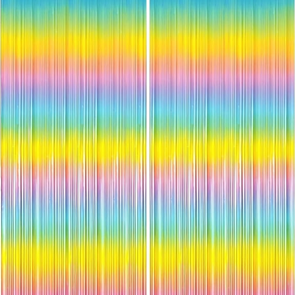 Sm:)e 4-Pack Rainbow Foil Fringe Curtains for Events - Birthday, Wedding, Graduation, Christmas, Baby Shower, various festivals Decor Photo Booth Fun!