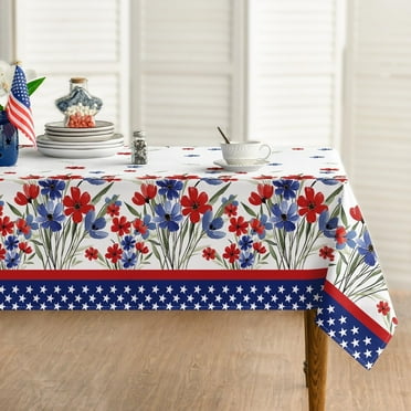 Sm:)e 4th of July Tablecloth 60 x 84 Inch, Patriotic Poppy Floral Independence Day Table Cover
