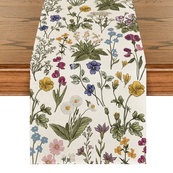 Sm:)e 60" x 13" Wildflowers Floral Spring Table Runner for Summer Home Decor