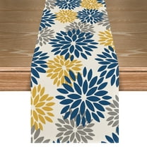 Sm:)e Blue Yellow Dahlia Floral Pinnata Summer Table Runner 13x72 Inch, Spring Kitchen Dining Table Decoration for Home Party Decor