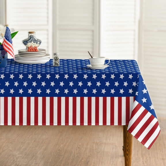 Sm:)e America Star Flag Fourth of July Tablecloth 60x84 Inch, Patriotic 250th Anniversary Table Cover