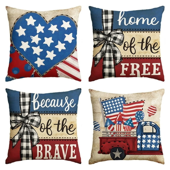 Sm:)e America Star Flag Truck Love Heart 4th of July Throw Pillow Covers 18x18 Inch Patriotic Independence Day Outdoor Cushion Case Set of 4