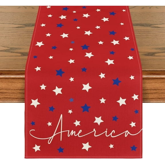 Sm:)e American Blue and Red Star Patriotic Fourth of July Table Runner 13 x 72 Inch Red