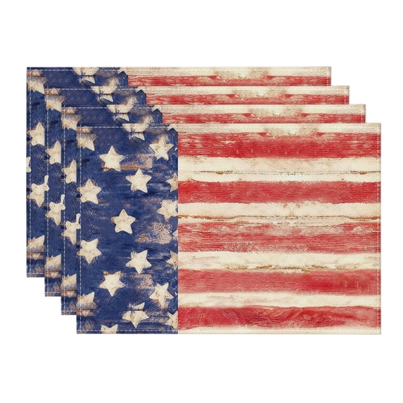 Sm:)e American Flag 4th of July Placemats Set of 4 12x18 Inches, Durable and Easy Cleaning Perfect for Independence Day Celebration and Family Gathering
