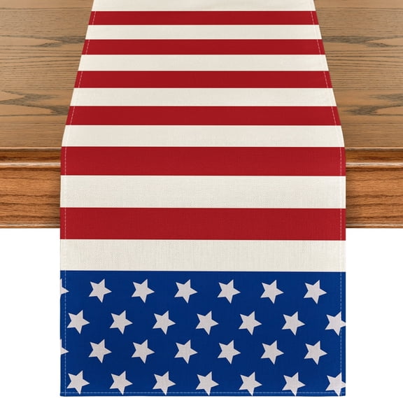 Sm:)e American Flag Stars Stripes Table Runner for Home Party Decorations Seasonal Summer Washable Kitchen Dining 4th of July Memorial Day Veterans Day Patriotic Table Decor 13x72 Inch