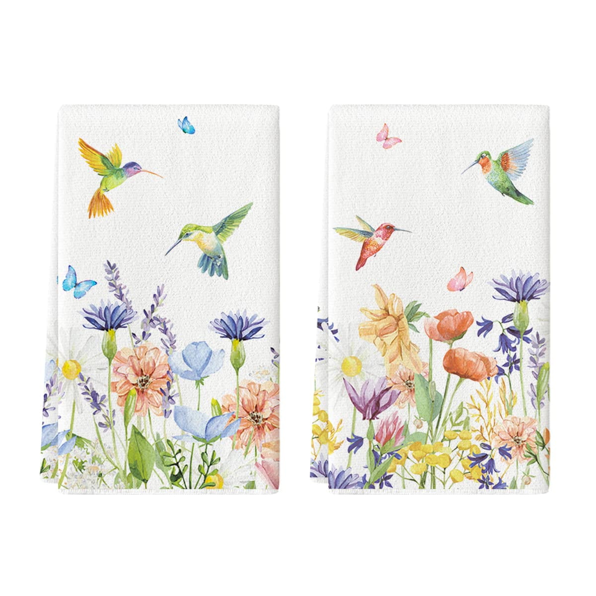 VIGTRO Summer Hummingbird Dish Towels 6 Pack - Super Absorbent, Fast Drying, 11x11 Inch Kitchen Cloths