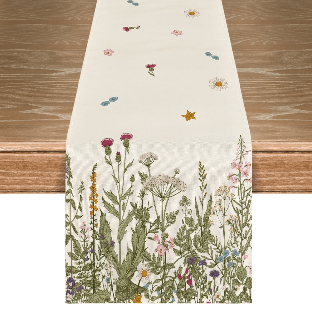 Sm:)e Antique Herbs and Wild Flowers Summer Table Runner, Spring Fall ...