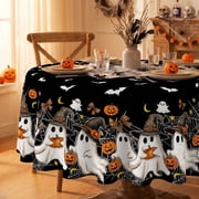 Sm:)e Ghost Bat Halloween Tablecloth 60 Inch, Wrinkle-Resistant & Machine Washable Table Cover for Dining Decor, Round