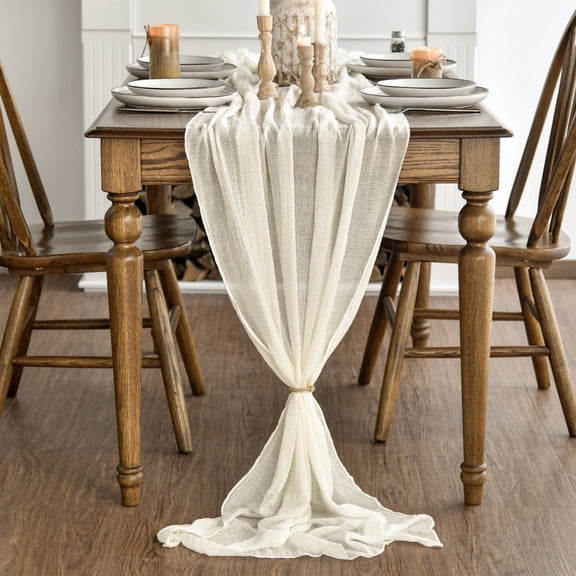 Sm:)e Beige Cheesecloth Table Runner 31 x 118 Inch Rustic Gauze Boho Chair Sashes for Bridal Shower Wedding Party Catering Home Decoration Supplies