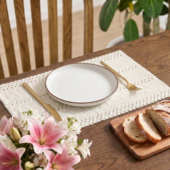 Sm:)e Beige Farmhouse Woven Hollow Placemats, Boho Placemats 12x18 Inch, Dining Kitchen Home Decor