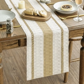 Sm:)e Beige Farmhouse Woven Rustic Hollow Table Runner, Boho Table Runner, Dining Kitchen Home Decor, 12x72 Inch