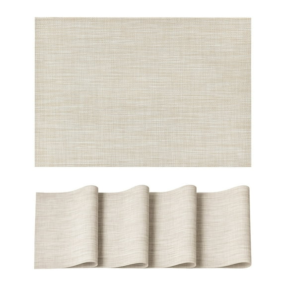 Sm:)e Beige Placemats Set of 4 - Heat Resistant Non-Slip Place mats for Dining Table, Washable Durable PVC Table Mats