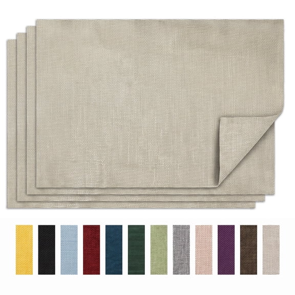 Sm:)e Reversible Fabric Beige Placemats 12 x 18 Inch Set of 4, Seasonal Washable Kitchen Dining Table Decoration for Home Party,160g(0.35lb)
