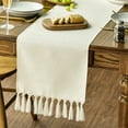 thumbnail image 1 of Sm:)e Beige Tassel Table Runner, 13x72 Inch, Boho Linen Blend Rustic Farmhouse Style, Holiday Wedding Party Kitchen Table Decor, 1 of 6