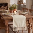 thumbnail image 1 of Sm:)e Beige Tassel Table Runner, 13x72 Inch, Boho Linen Blend Rustic Farmhouse Style, Holiday Wedding Party Kitchen Table Decor, 1 of 6