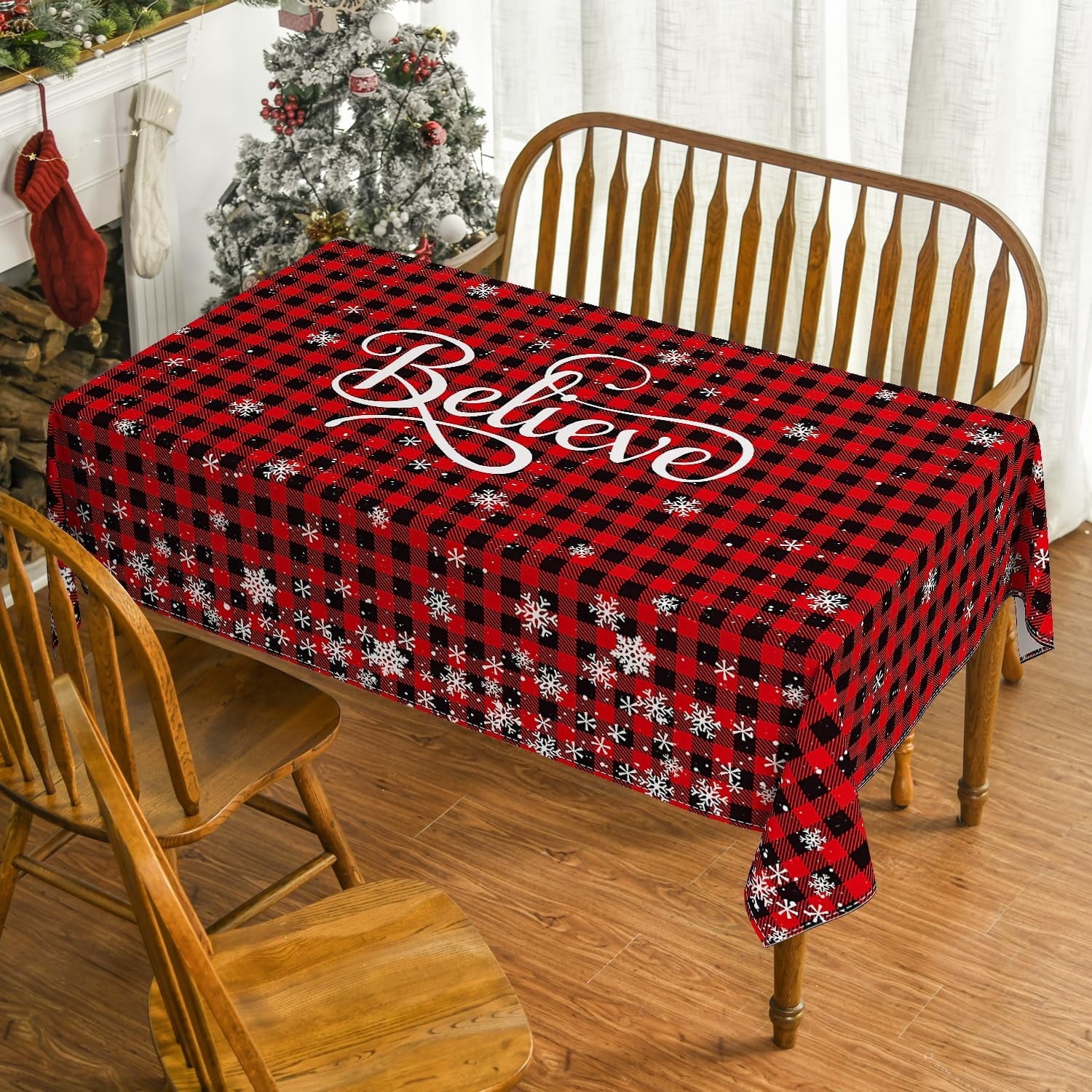 Buffalo Plaid Christmas Tablecloth – Red & Black Checkered, Fits 30x30" Table, Waterproof Polyester