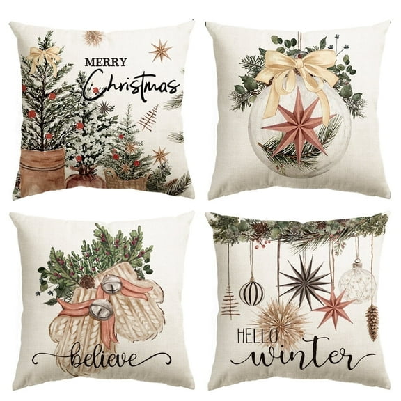 Sm:)e Believe Hello Winter Merry Christmas Pillow Covers Set of 4, 18x18 Inch