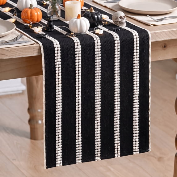 Sm:)e Black Boho Breakpoint Halloween Table Runner for Farmhouse Rustic, Seasonal Holiday Kitchen Dining Table Decoration for Home Party Decor 12x108 Inch