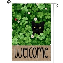 Sm:)e Black Cat Green Shamrock Saint Patricks Day Garden Flag 12x18 Inch