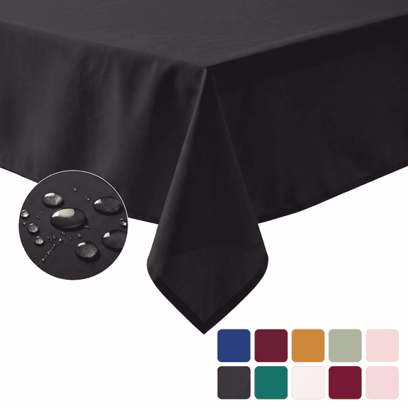 Sm:)e Black Farmhouse Style Waterproof Tablecloth 60x104 Inch, Yarn-Dyed Woven Table Cover for Dining Decor, Rectangle