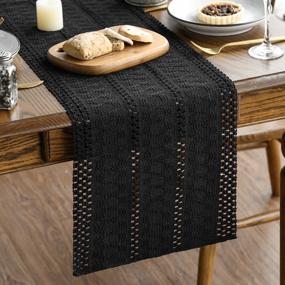 Sm:)e Black Farmhouse Woven Rustic Hollow Table Runner, Boho Table Runner 12x48 Inch, Dining Kitchen Home Decor