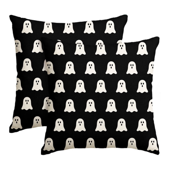 Sm:)e Black Ghost Halloween Pillow Covers 18x18 Inch Set of 2, Cushion Covers for Sofa Home Decor