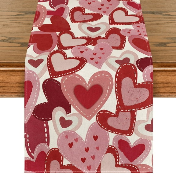 Sm:)e Black Pink Love Heart Valentine's Day Table Runner 13x72 Inch