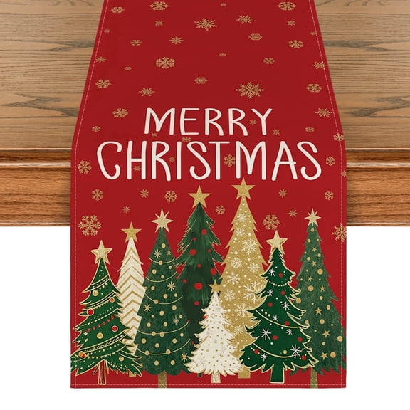 Sm:)e Black Red White Tree & Snowflake Pattern Red Christmas Table Runner , 13 x 72 Inches Farmhouse Table Decor, Universal for Indoor Outdoor Kitchen, Home & Party Decoration