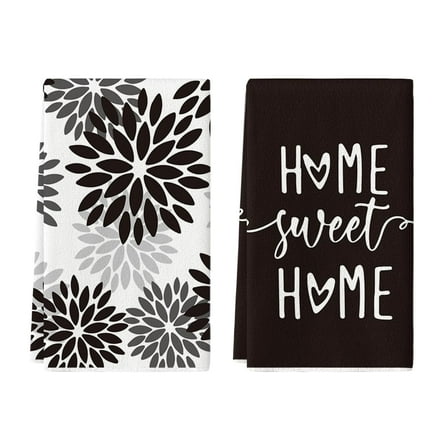 Sm:)e Black Dahlia Flower Halloween Tea Towels, 2 Count