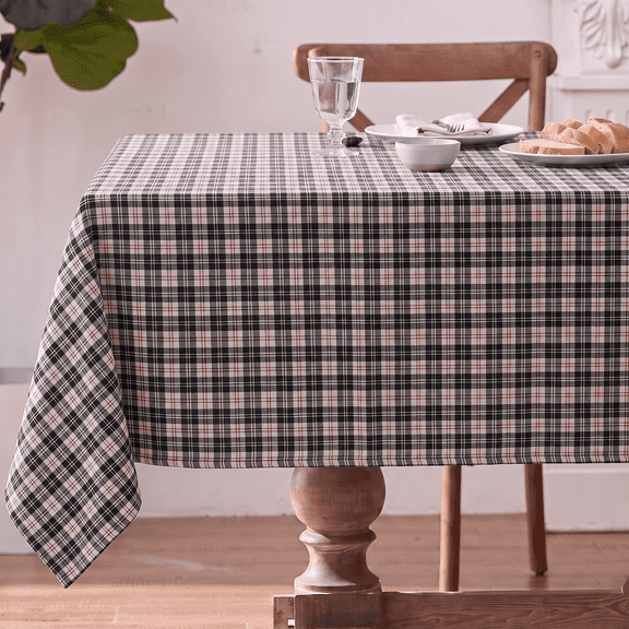 Sm:)e Black White Royal Stewart Tartan Plaid Tablecloth, Rectangle 55x84 Inch, Wrinkle-Resistant & Machine Washable Classic Check Table Cover for Dinner/Party Decoration/Holiday