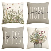 Sme Bless Home Fern Floral Pillow Covers Set of 4 16x16 Inch Outdoor Sofa Cushion Case