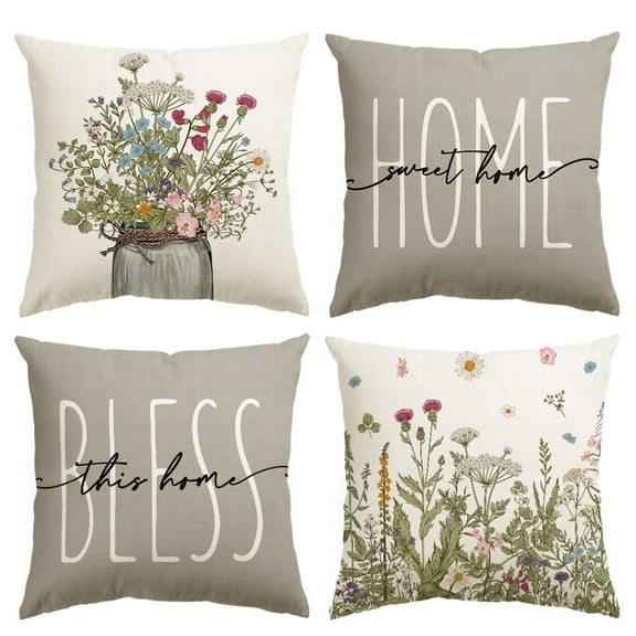 Sm:)e Bless Home Fern Floral Pillow Covers Set of 4 18x18 Inch Outdoor Sofa Cushion Case