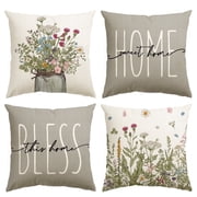 Sme Bless Home Fern Floral Pillow Covers Set of 4 18x18 Inch Outdoor Sofa Cushion Case