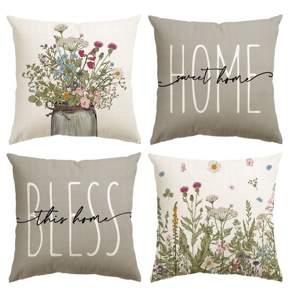 Sm:)e Bless Home Fern Floral Pillow Covers Set of 4 18x18 Inch Outdoor Sofa Cushion Case