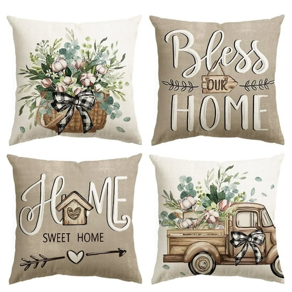 Sm:)e Bless Home Floral Eucalyptus Truck Spring Pillow Covers for Summer Set of 4 18x18 Inch