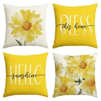 Sm:)e Bless Home Hello Sunshine Floral Spring Throw Pillow Covers Set of 4,18x18 Inch,Yellow