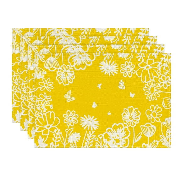 Sm:)e Bloom Flowers Floral Yellow Spring Placemats for Summer 12x18 Inch Set of 4