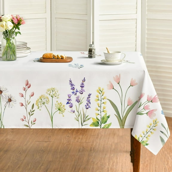 Sm:)e Blooming Floral Wild Flowers Spring Tablecloth 60 x 84 Inch Seasonal Rectangle Washable Table Linen Holiday Table Cover for Home Kitchen Dinner Decor
